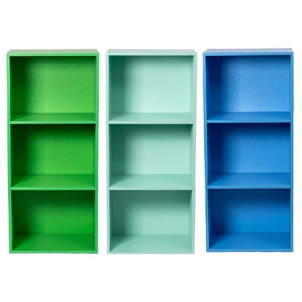 【新品】カラーボックス3段 3個セット(グリーン/ミントグリーン/ブルー) 子供部屋 オープンシェルフ 絵本 雑誌 本棚 緑 青
