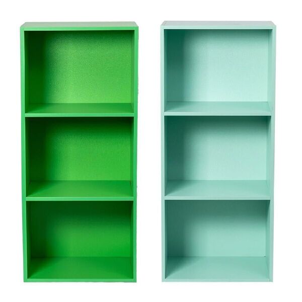 【新品】カラーボックス3段 2個セット(グリーン&ミントグリーン)本棚 子供部屋 横置き 収納 家具 オープンラック 木製 青