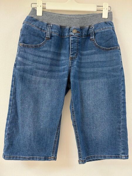 キッズ デニム ハーフパンツ ブルー ストレッチ