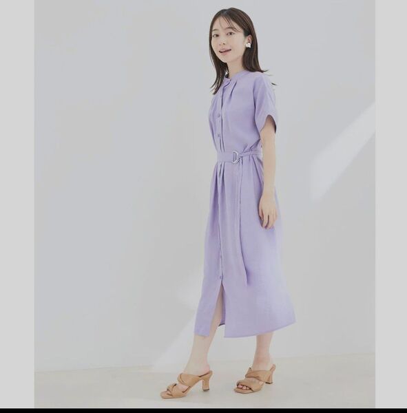 VIS ビス ウエストベルトシャツワンピース ラベンダー フリー 半袖ワンピース 夏服