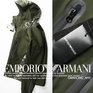 ■伊製/新品183,600円【EMPORIO ARMANI】エンポリオアルマーニ/防水ハイテク素材/極上の和柄フラワーフーディージャケット48/M～L