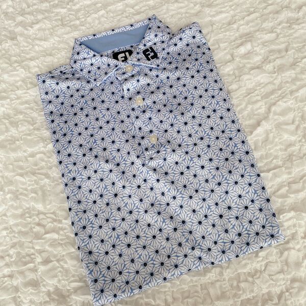 FJ フットジョイ FootJoy ゴルフ ポロシャツ XL 花柄 ブルー系