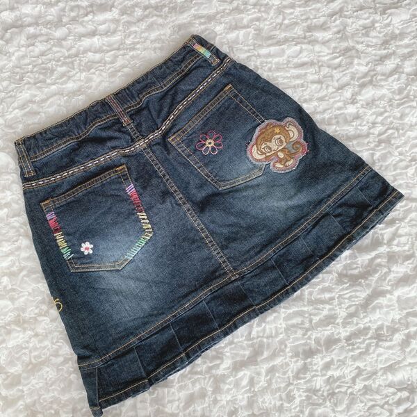 平成レトロデイジーラヴァーズ♪ルッキーデニム刺繍スカート☆M 150cm希少レア