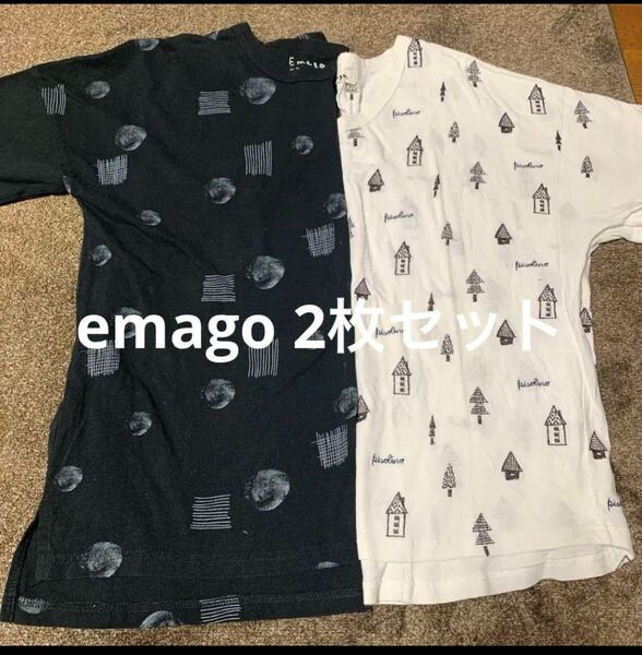Emago Tシャツ カットソー 2枚セット 黒 白 ナチュラル カジュアル
