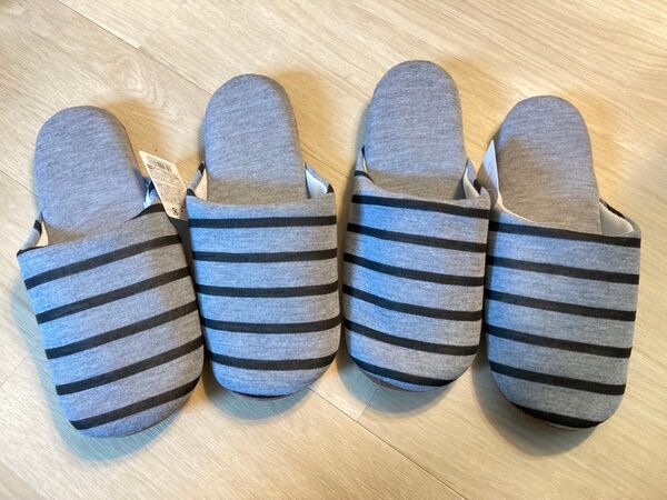 スリッパ 室内 ルームシューズ 未使用 新品 タグ付き ボーダー 2セット グレー シンプル おとな 男女兼用