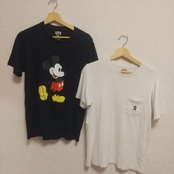 UT ミッキーマウス Tシャツ 綿100% 2枚セット ブラック ホワイト 半袖 白 半袖プリントTシャツ