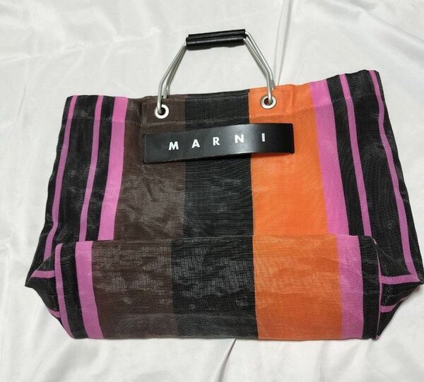 MARNI ストライプ トートバッグ マルチピンク