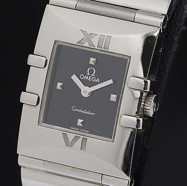 OMEGA Constellation 金属ベルト 時計 黒文字盤 稼働 QZ オメガ コンステレーション