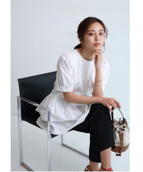 JUSGLITTY カットドッキングチュニック トップス ブラウス シャツ パフスリーブ