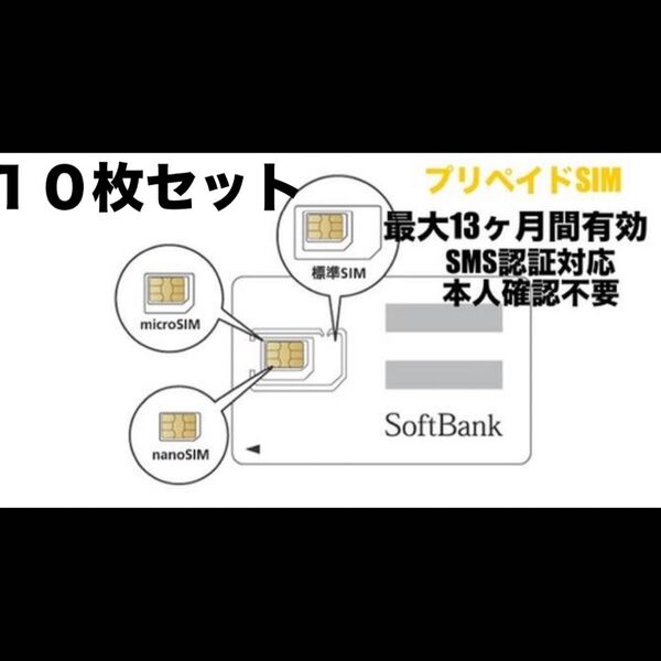 【即日発送】SoftBank回線SIMカード 1年使い放題/毎月1GB/SMS受信可/本人確認不要!10枚