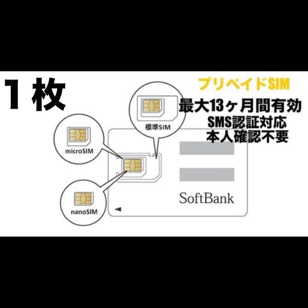 【即日発送】SoftBank回線SIMカード 1年使い放題/毎月1GB/SMS受信可/本人確認不要!1枚