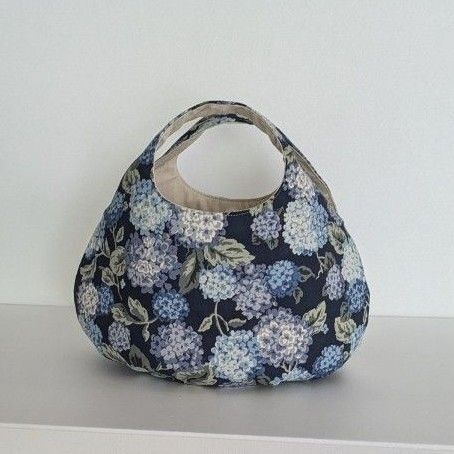 あじさい アジサイ 紫陽花 丸底 ころりんバック ハンドメイド 丸いバック 軽いバック 花柄