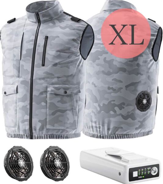 空調作業服 XL ファン付きベスト バッテリー付き 熱中症対策 大容量バッテリー 空調服 男女兼用 グレー ベスト 空調ベスト