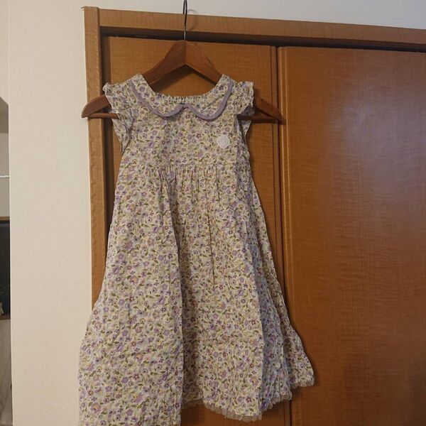 美品 Little.s.t 花柄 ノースリーブワンピース 薄紫 130