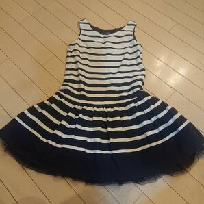 比較的綺麗 ギャップ ボーダー ワンピース 女の子 ネイビー 白 140