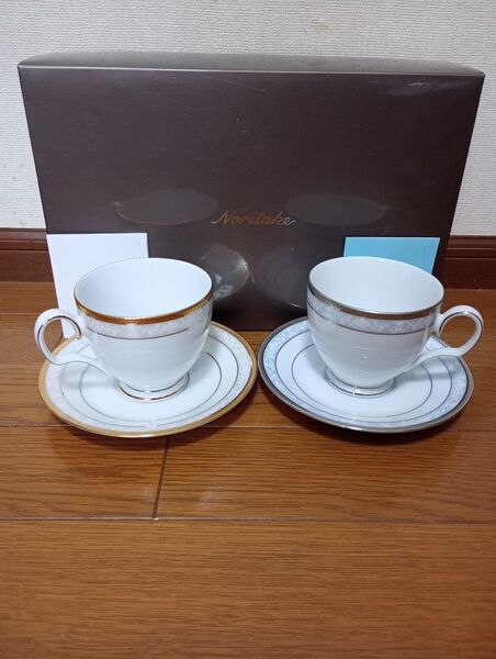 未使用ノリタケ ハンプシャーゴールドプラチナ ペア カップ&ソーサー Noritake NORITAKE noritake