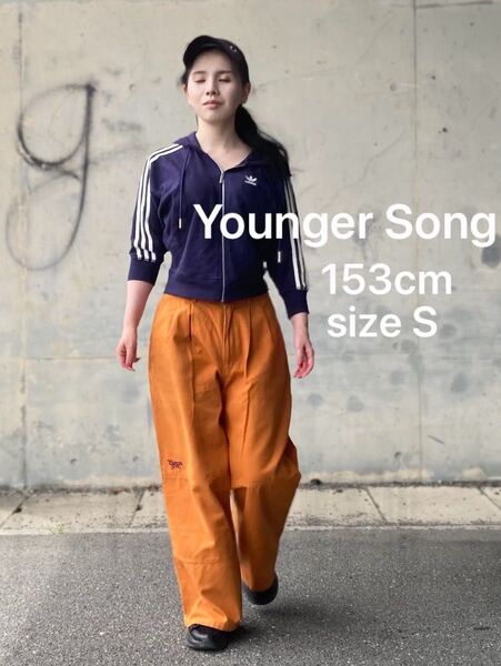 【YOUNGER SONG】 タックワイドパンツ size S オレンジ