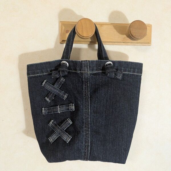 USEDデニムのリメイクバッグ((ハンドメイド))★デニムリメイク★ミニバッグ トートバッグ