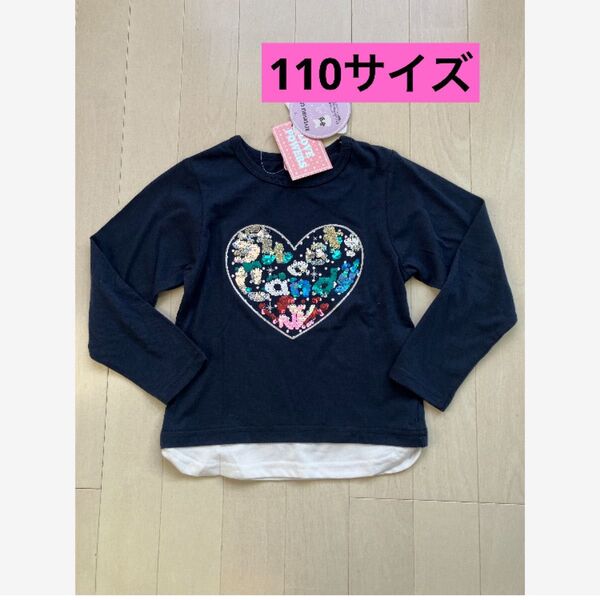 キッズ110サイズ 女の子 長袖 Tシャツ ネイビー スパンコール 長袖Tシャツ ロンT カットソー 長袖 キッズ