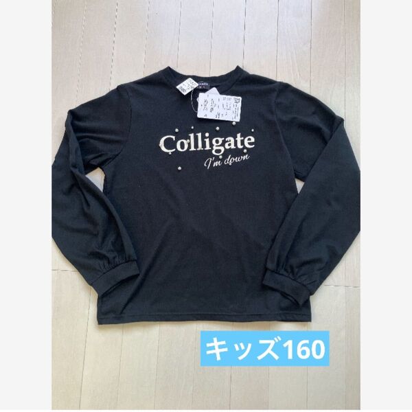 キッズ160サイズ 女の子 長袖 Tシャツ ロンT カットソー ブラック 薄手 ロンT