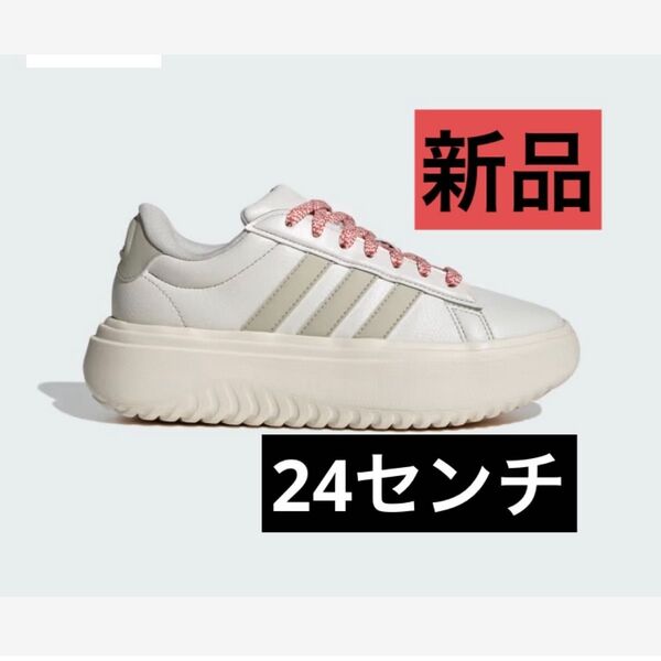 アディダスadidas グランドコートプラットフォーム 24センチ スニーカー スニーカー シューズ ホワイト テニスシューズ厚底