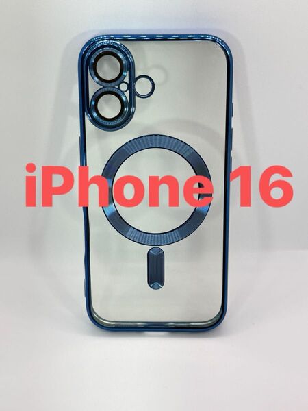 iPhone16 スマホケース MagSafe クリアケース ブルー レンズ保護 新品未使用 158