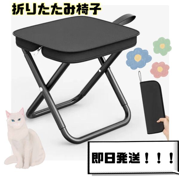折りたたみ椅子 アウトドア キャンプ BBQ 軽量 ブラック ジッパー収納 ソロキャンプ 耐荷重 100kg チェア コンパクト