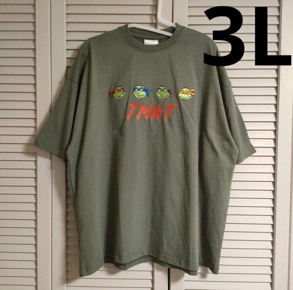 ミュータントタートルズ 刺繍 Tシャツ カーキ メンズ 大きいサイズ 3L