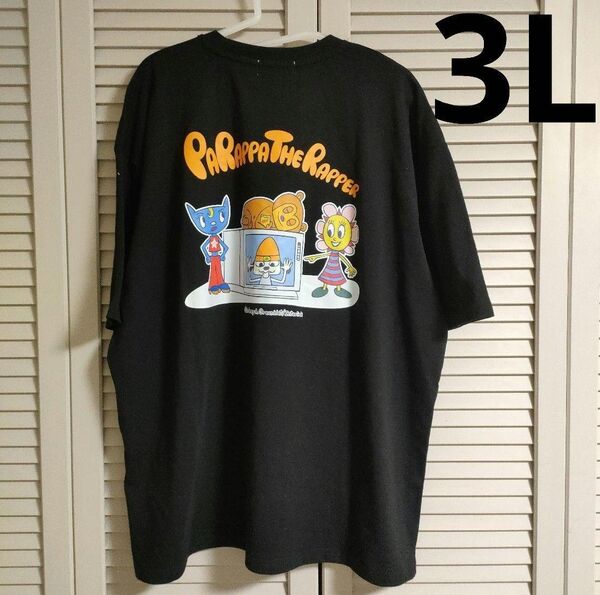 パラッパラッパー バックプリント Tシャツ 黒 ブラック メンズ 大きいサイズ 3L