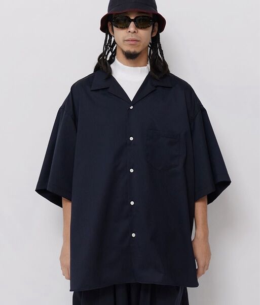 Sillage オープンカラーシャツ navy ネイビーシアージ オーバーサイズ