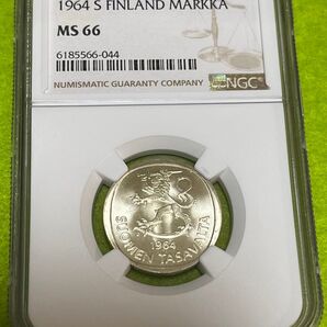 MS66 高得点 海外銀貨 フィンランド 1964年 1マルッカ NGC鑑定