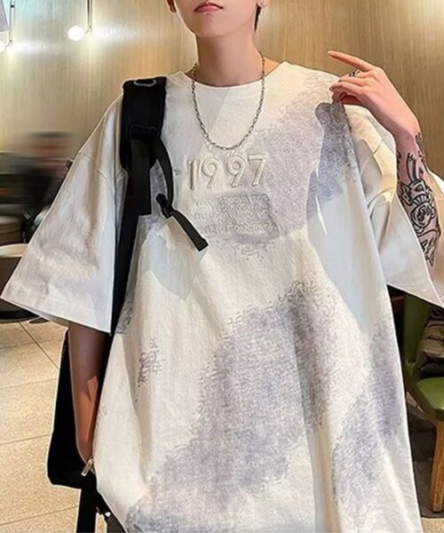 ストリート 1997 ロゴT Tシャツ ヴィンテージ風 ワイドシルエット ホワイト Tシャツ L XL 白 おしゃれ