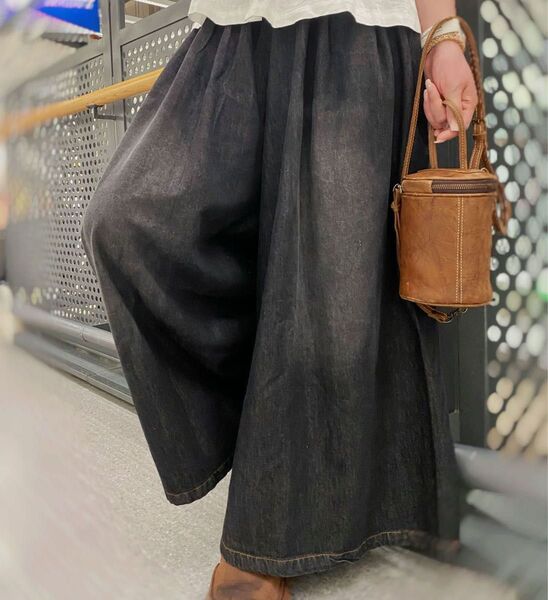 ガウチョ パンツ ワイド ボトムス ブラック デニム 30代 40代 春 夏 定番