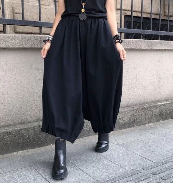 ワイド シルエット バルーン パンツ コクーン パンツ ダンス 衣装 レディース カーゴ 韓国 ストリート ゆったり ブラック