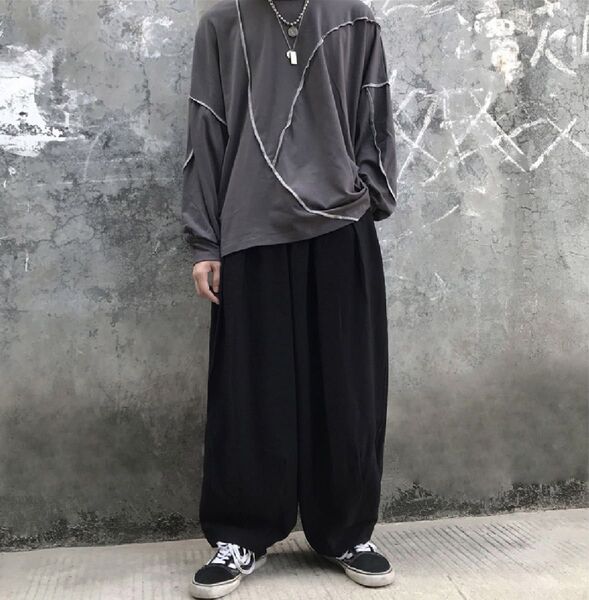 ワイド シルエット バルーン コクーン パンツ ダンス 衣装 メンズ カーゴ パンツ 韓国 ストリート ゆったり ブラック