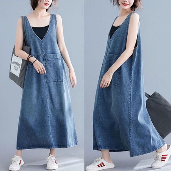 サロペット デニム オーバーオール M L XL サイズ 春 夏 ゆったり 体型カバー ワンピース おしゃれ