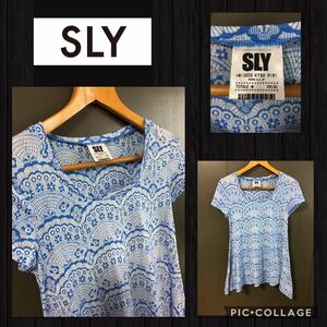 ◆SLY スライ 半袖　カットソー チュニック イレギュラーヘム 薄手 総柄 レディース1 （S）比較的綺麗