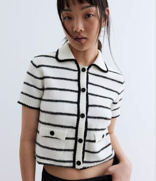 H&M エイチアンドエム 半袖ニットカーディガン ボーダー