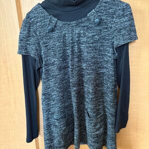 チュニック グレー 重ね着風 タートルネック