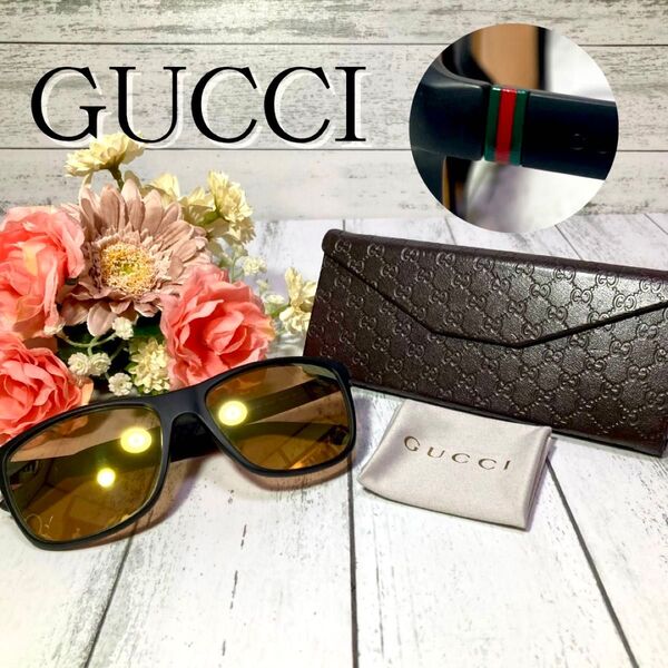 極美品 GUCCI グッチ シェリーライン ミラーレンズ サングラス ケース付 クロス ロゴ UV 紫外線 夏