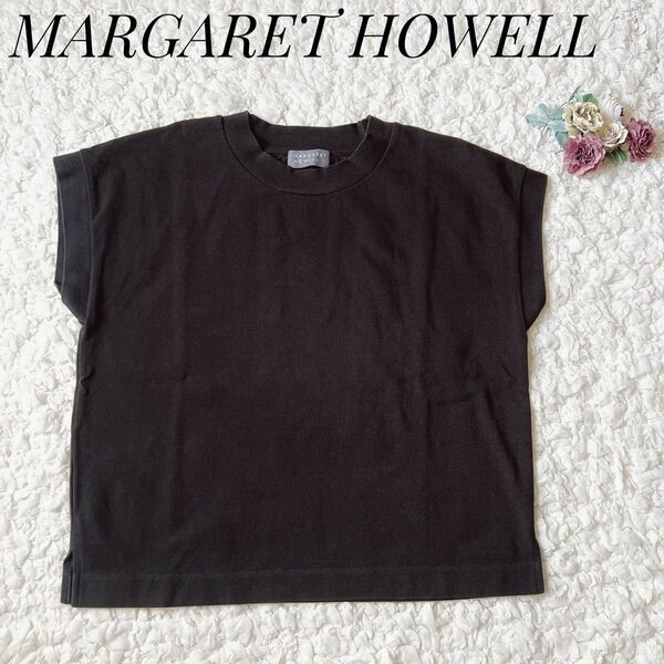 【美品】MARGARET HOWELL マーガレットハウエル コットンTシャツ ブラック トップス カットソー 無地