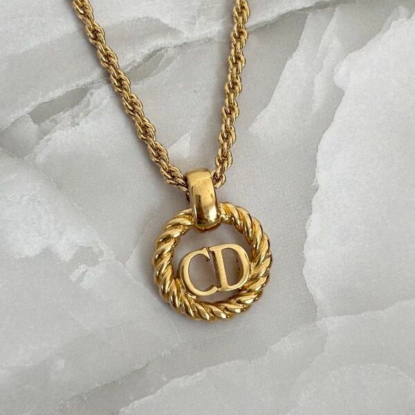 【極美品】クリスチャンディオール ネックレス CDロゴ丸型サークル GPメッキゴールド レディース Dior Vintage118
