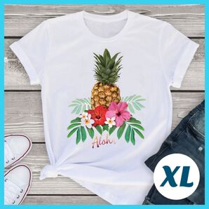 【アロハ】1575 パイナップル ロゴ Tシャツ XL ハワイアン フラダンス 水着 おしゃれ