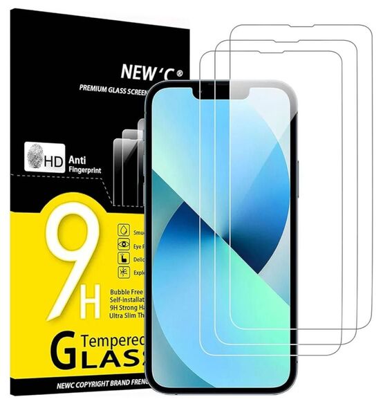 NEW'C 3枚 ガラスフィルム iPhone 13 Mini 用 (5.4インチ) 用強化ガラス液晶保護フィルム 超耐久9H硬度