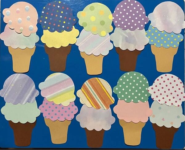 ミニ アイスクリーム 2段 製作 折り紙 画用紙 保育 幼稚園 壁面 装飾 ハンドメイド③