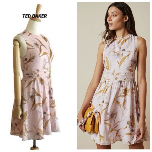 【TED BAKER】 フラワープリント ノースリーブワンピース