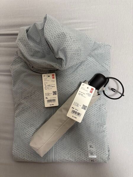 UNIQLO ユニクロ 2025 ドライEX UVカットフルジップパーカ/ガラ グレー XLサイズ & コンパクトアンブレラ