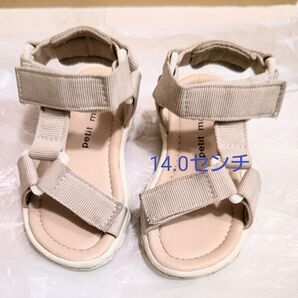 プティマイン サンダル 14.0cm くすみピンク マジックテープ petit main 夏物 女の子 子ども ベビー ピンク