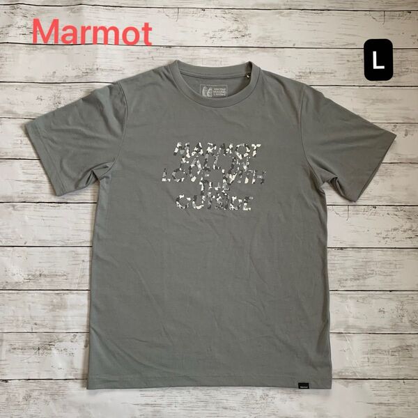 Marmot プリントTシャツ ライトグレー Lサイズ