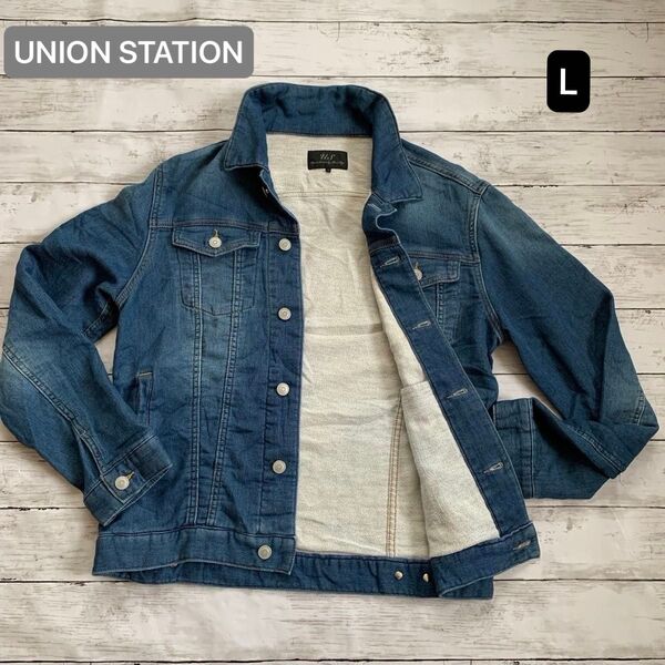 UNION STATION Gジャンスウェット生地ウォッシュデニムブルー L メンズビギ(MEN'S BIGI)